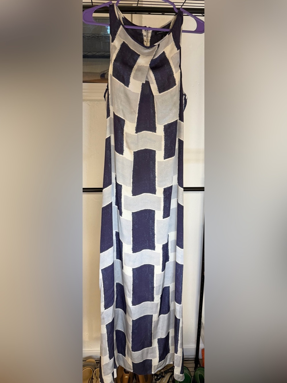 Banana Republic Geometric Silk Maxi Dress in Blue & White Size 2 Like New